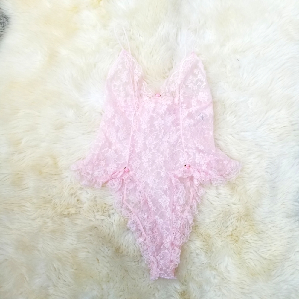 Vintage Tosca Sheer Pink Lace Teddy